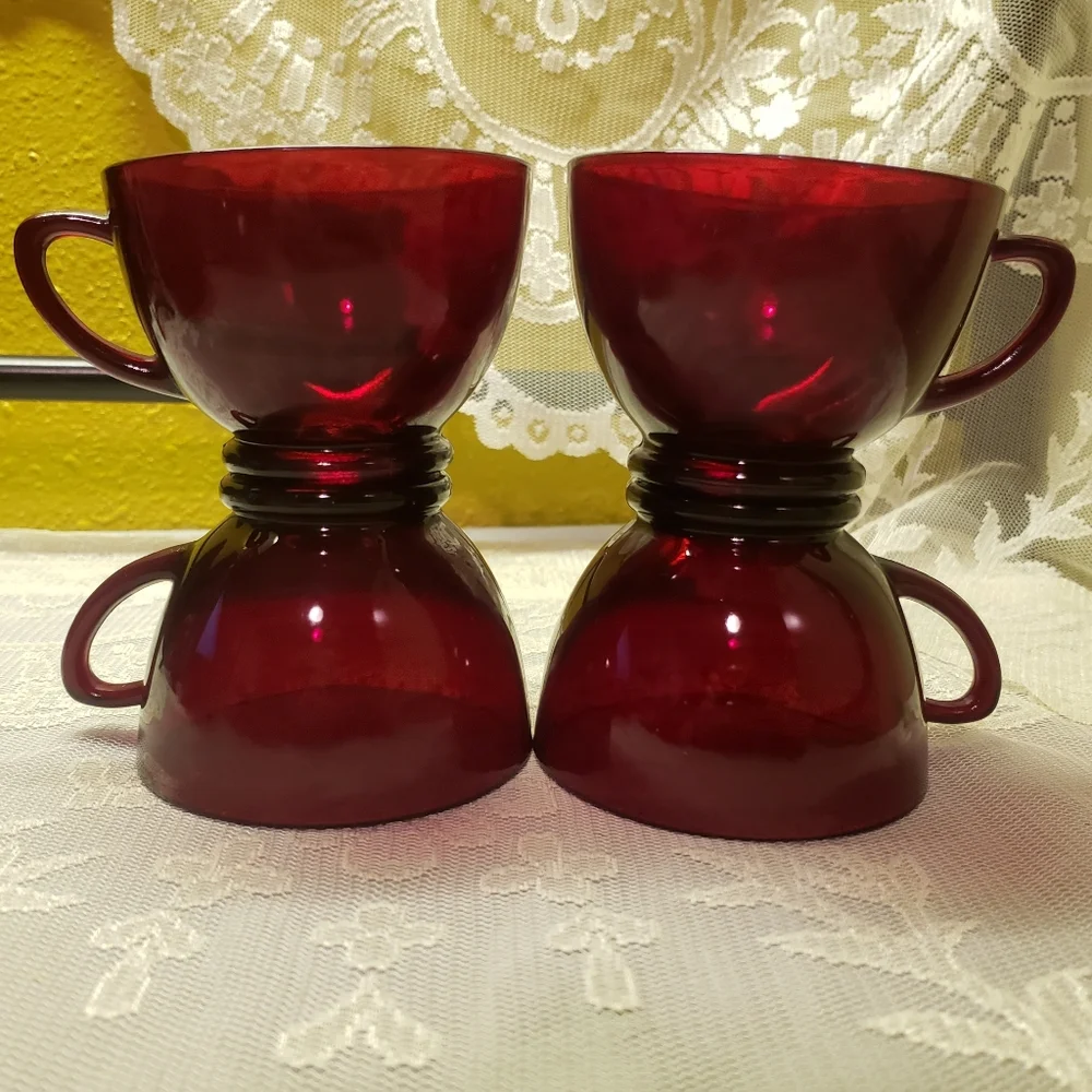 4 Vtg 1938-Royal Ruby Red Glass Tea/Punch/Snack Cups